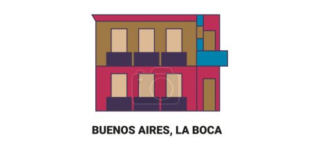 Illustration for Argentina, Buenos Aires, La Boca, travel landmark line vector illustration - Royalty Free Image