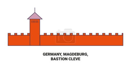Ilustración de Alemania, Magdeburgo, Bastión Cleve recorrido hito línea vector ilustración - Imagen libre de derechos