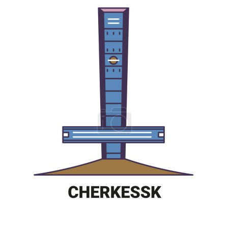 Illustration for Russia, Cherkessk travel landmark line vector illustration - Royalty Free Image