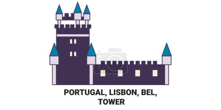 Ilustración de Portugal, Lisboa, Bel, M Tower, ilustración de vector de línea hito de viaje - Imagen libre de derechos