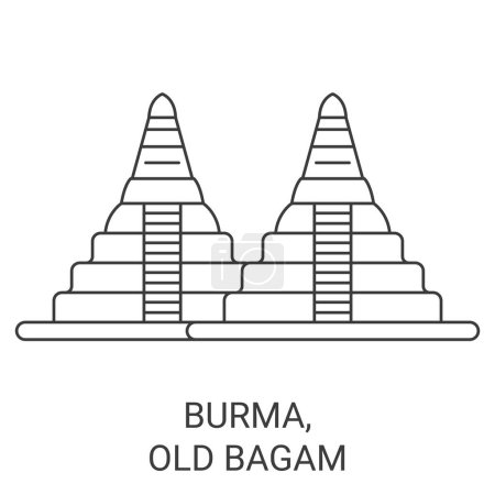 Ilustración de Birmania, Old Bagam viaje hito línea vector ilustración - Imagen libre de derechos