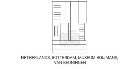 Téléchargez les illustrations : Pays-Bas, Rotterdam, Musée Boijmans, Van Beuningen illustration vectorielle de ligne de voyage - en licence libre de droit