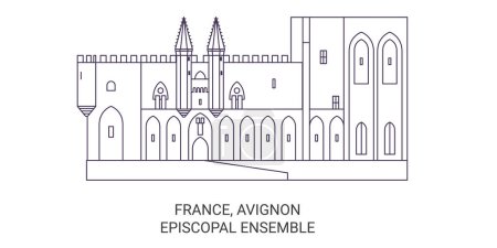Téléchargez les illustrations : France, Avignon, Ensemble épiscopal illustration vectorielle de ligne de voyage - en licence libre de droit