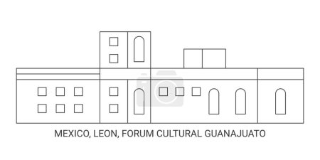 Téléchargez les illustrations : Mexique, Léon, Forum culturel Guanajuato Voyage illustration vectorielle ligne historique - en licence libre de droit