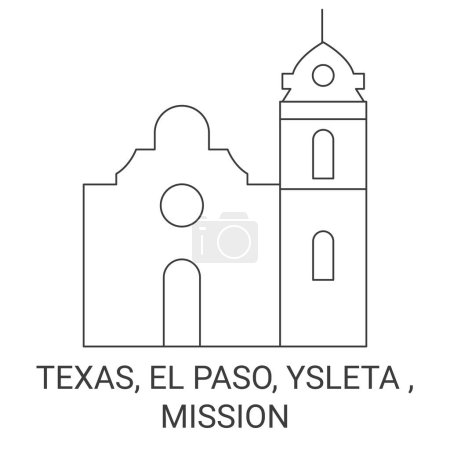 Ilustración de Estados Unidos, Texas, El Paso, Ysleta, Misión viaje hito línea vector ilustración - Imagen libre de derechos