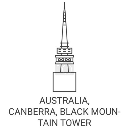 Téléchargez les illustrations : Australie, Canberra, Tour de Montagne Noire illustration vectorielle de ligne de voyage - en licence libre de droit