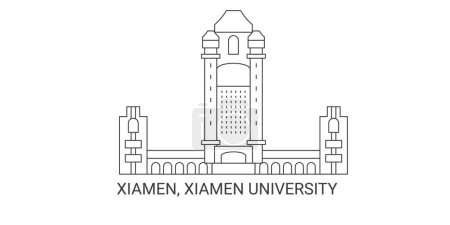 Téléchargez les illustrations : Chine, Xiamen, Xiamen University, illustration vectorielle de ligne de repère de voyage - en licence libre de droit