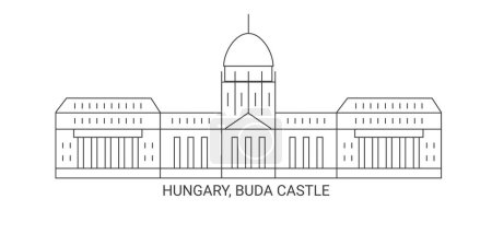Téléchargez les illustrations : Hongrie, Château de Buda, illustration vectorielle de ligne de repère de voyage - en licence libre de droit