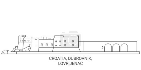 Téléchargez les illustrations : Croatie, Dubrovnik, Lovrijenac voyages illustration vectorielle ligne historique - en licence libre de droit