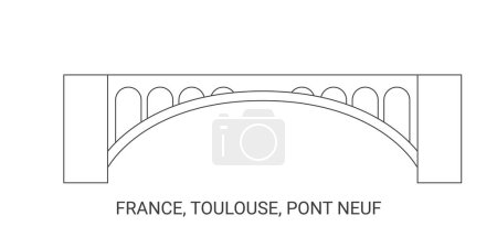 Téléchargez les illustrations : France, Toulouse, Pont Neuf, illustration vectorielle de ligne de repère de voyage - en licence libre de droit