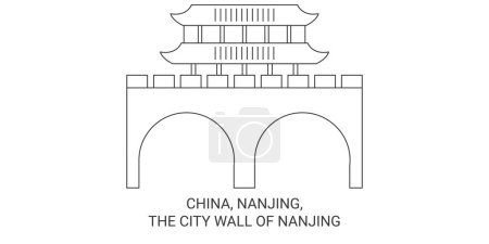 Illustration for China, Nanjing, The City Wall Of Nanjing travel landmark line vector illustration - Royalty Free Image