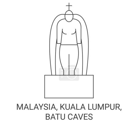 Téléchargez les illustrations : Malaisie, Kuala Lumpur, Batu Caves Voyage illustration vectorielle de ligne historique - en licence libre de droit