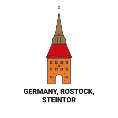 Illustration for Germany, Rostock, Steintor travel landmark line vector illustration - Royalty Free Image