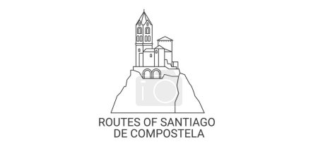Illustration for Chile, De Compostela travel landmark line vector illustration - Royalty Free Image