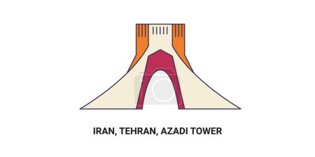 Téléchargez les illustrations : Iran, Téhéran, Azadi Tower, illustration vectorielle de ligne de repère de voyage - en licence libre de droit