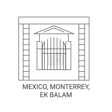 Illustration for Mexico, Monterrey, Ek Balam travel landmark line vector illustration - Royalty Free Image