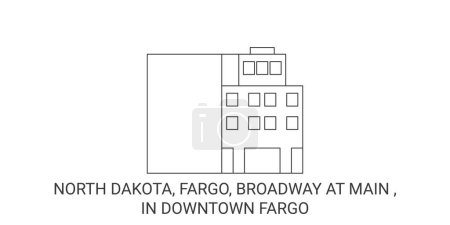 Illustration for United States, North Dakota, Fargo, Broadway At Main , In Downtown Fargo travel landmark line vector illustration - Royalty Free Image