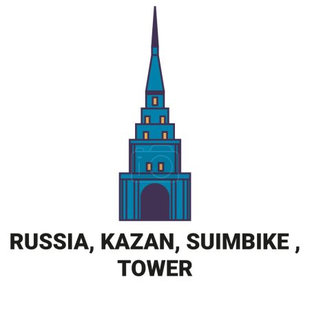 Illustration for Russia, Kazan, Suimbike , Tower travel landmark line vector illustration - Royalty Free Image