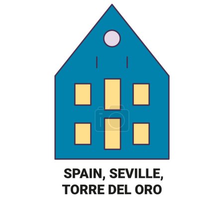 Illustration for Spain, Seville, Torre Del Oro travel landmark line vector illustration - Royalty Free Image