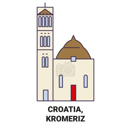 Illustration for Croatia, Kromeriz travel landmark line vector illustration - Royalty Free Image