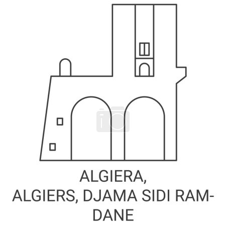 Téléchargez les illustrations : Algiera, Alger, Djama Sidi Ramdane voyages illustration vectorielle de ligne historique - en licence libre de droit