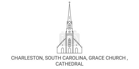Illustration for United States, Charleston, South Carolina, Grace Church , Cathedral travel landmark line vector illustration - Royalty Free Image