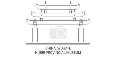 Téléchargez les illustrations : Chine, Wuhan, Musée provincial du Hubei illustration vectorielle de ligne de voyage - en licence libre de droit