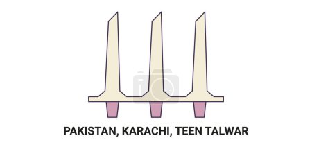 Téléchargez les illustrations : Pakistan, Karachi, Teen Talwar, illustration vectorielle de ligne de repère de voyage - en licence libre de droit