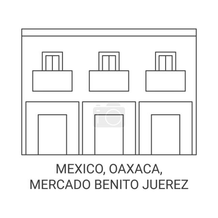 Téléchargez les illustrations : Mexique, Oaxaca, Mercado Benito Illustration vectorielle de ligne de voyage Juerez - en licence libre de droit