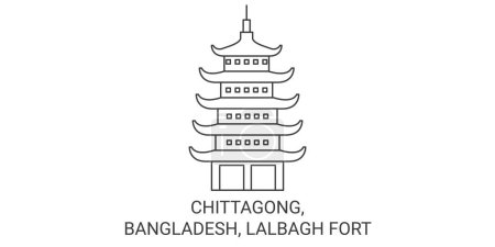 Ilustración de Bangladesh, Chittagong, Lalbagh Fort viaje hito línea vector ilustración - Imagen libre de derechos