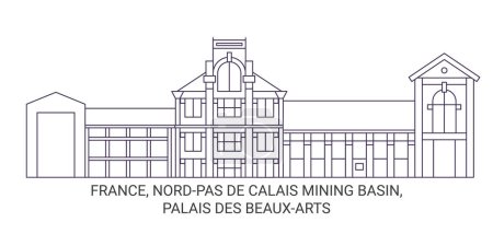 Illustration for France, Nordpas De Calais Mining Basin, Palais Des Beauxarts travel landmark line vector illustration - Royalty Free Image