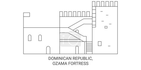 Ilustración de República Dominicana, Fortaleza de Ozama recorrido hito línea vector ilustración - Imagen libre de derechos