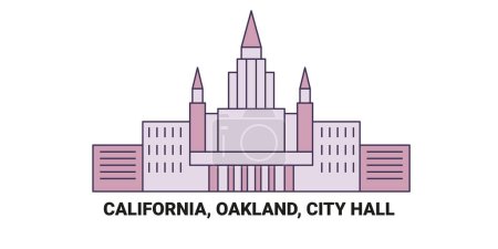 Illustration for United States, California, Oakland, City Hall travel landmark line vector illustration - Royalty Free Image