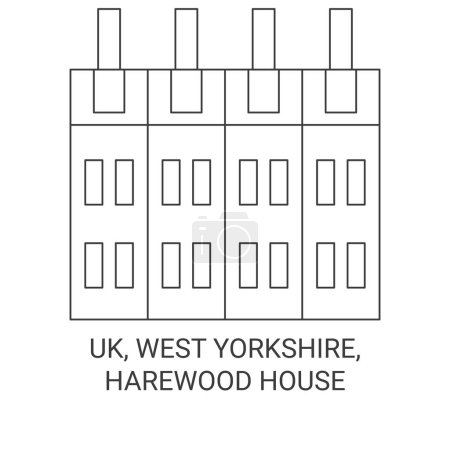 Illustration for Uk, West Yorkshire, Harewood House travel landmark line vector illustration - Royalty Free Image