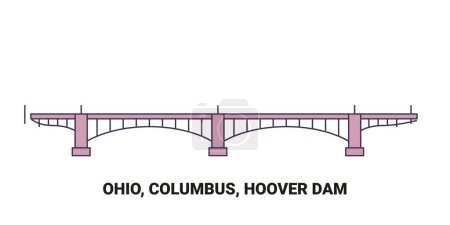 Téléchargez les illustrations : États-Unis, Ohio, Columbus, Hoover Dam, illustration vectorielle de ligne de repère de voyage - en licence libre de droit