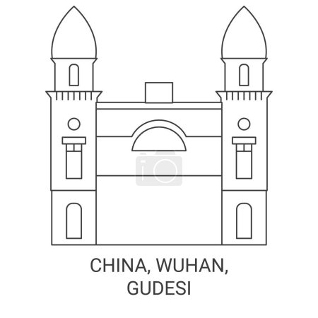 Illustration for China, Wuhan, Gudesi travel landmark line vector illustration - Royalty Free Image