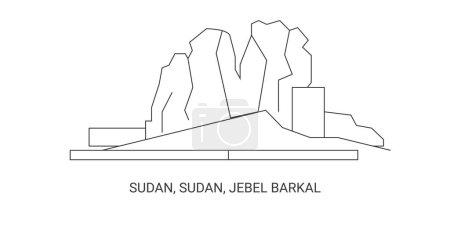 Téléchargez les illustrations : Soudan, Soudan, Jebel Barkal, illustration vectorielle de ligne de repère de voyage - en licence libre de droit