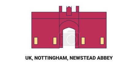 Téléchargez les illustrations : Angleterre, Nottingham, Abbaye de Newstead, illustration vectorielle de ligne de repère de voyage - en licence libre de droit
