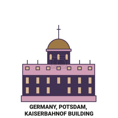 Téléchargez les illustrations : Allemagne, Potsdam, Kaiserbahnof Illustration vectorielle de ligne de repère de voyage de bâtiment - en licence libre de droit