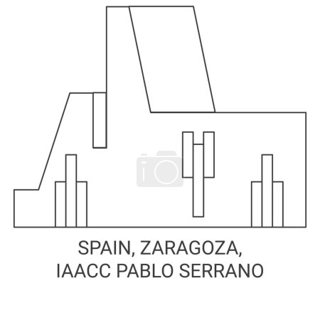 Illustration for Spain, Zaragoza, Iaacc Pablo Serrano travel landmark line vector illustration - Royalty Free Image