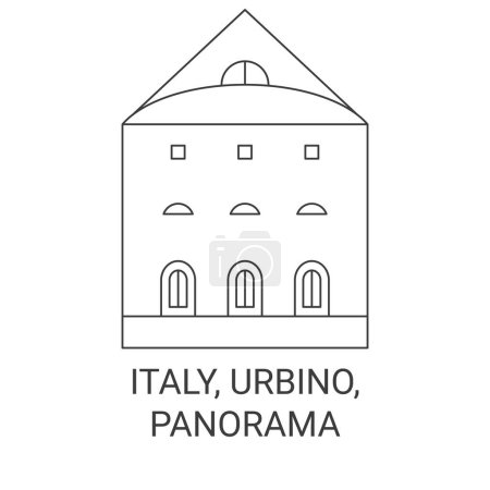Illustration for Italy, Urbino, Panorama travel landmark line vector illustration - Royalty Free Image