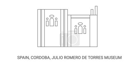 Téléchargez les illustrations : Espagne, Cordoue, Musée Julio Romero De Torres, illustration vectorielle de ligne de repère de voyage - en licence libre de droit