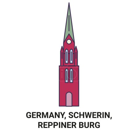 Ilustración de Alemania, Schwerin, Reppiner Burg recorrido hito línea vector ilustración - Imagen libre de derechos