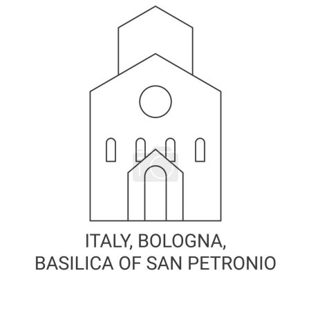 Téléchargez les illustrations : Italie, Bologne, Basilique de San Petronio illustration vectorielle de ligne de voyage - en licence libre de droit