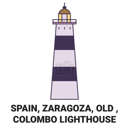 Ilustración de España, Zaragoza, Antiguo, Colombo Faro viaje hito línea vector ilustración - Imagen libre de derechos