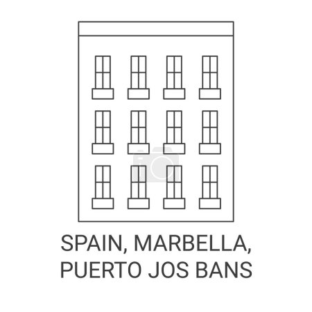 Illustration for Spain, Marbella, Puerto Jos Bans travel landmark line vector illustration - Royalty Free Image