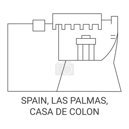 Ilustración de España, Las Palmas, Casa De Coln viaje hito línea vector ilustración - Imagen libre de derechos