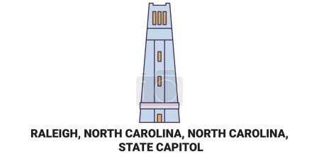 Illustration for United States, Raleigh, North Carolina, North Carolina, State Capitol travel landmark line vector illustration - Royalty Free Image