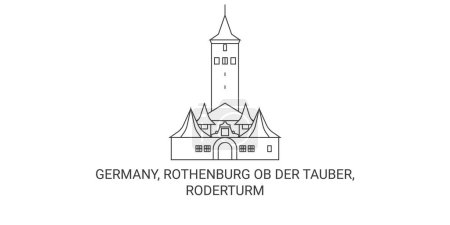 Illustration for Germany, Rothenburg Ob Der Tauber, Roderturm travel landmark line vector illustration - Royalty Free Image