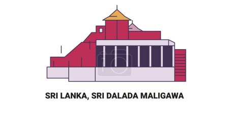 Illustration for Sri Lanka, Sri Dalada Maligawa, travel landmark line vector illustration - Royalty Free Image